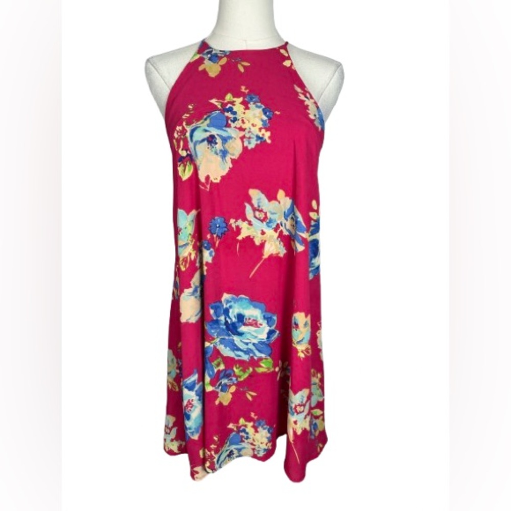 Everly Fuchsia Floral Halter Dress Size S